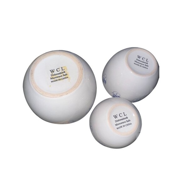 Set Of 3 WCL Snowman Ceramic Bowls With Blue Interior - Picture 2 of 7